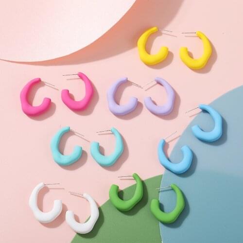 New Acrylic Resin Pattern Vintage Earrings Hoop Women Geometric Circle Green Blue Yellow Hoop Earrings Jewelry Accessories