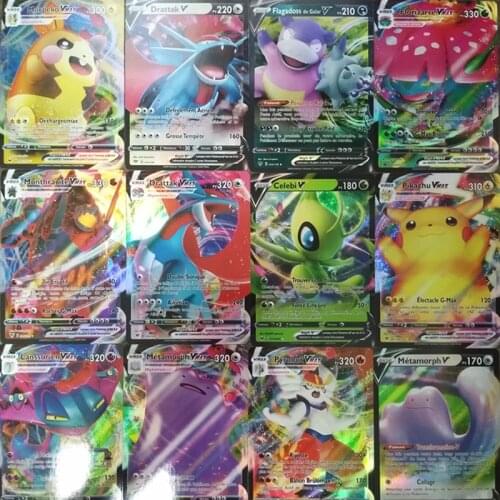 100PCS Pokemon Card English Card French Pikachu Fire-breathing Dragon MEGA Flash Card EX Game Collection Card Gifts for Children