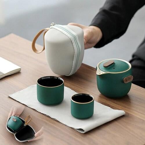 Chinese Portable Tea Pot and Cup Travel Tea Set Ceramic 1 Pot 2 Cups 1 Storage Bag Kung Fu TeaSet Afternoon Teaware Set Ceremony