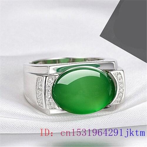 Green Jade Ring Zircon Crystal Jewelry Amulet Charm Men Natural 925 Silver Fashion Chalcedony Women Gifts Gemstone