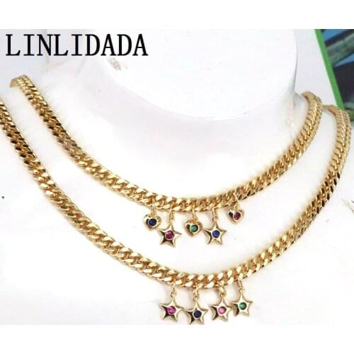 3Pcs Dainty ladies cz necklace,multi color cz micro pave star/heart charm necklace,popular link chain for women