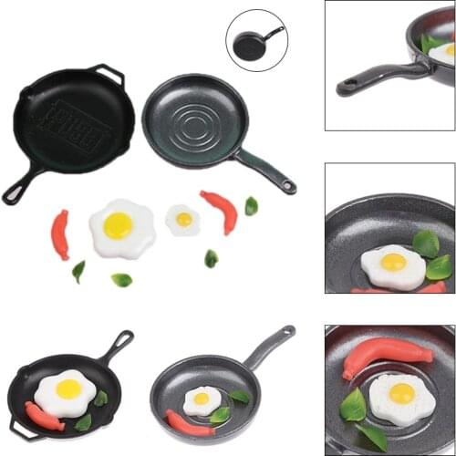 Hot!1 Set Miniature Egg Sausage Frying Pan Set Dollhouse Kitchen Accessories Miniature Kitchen Utensil Cooking Toys