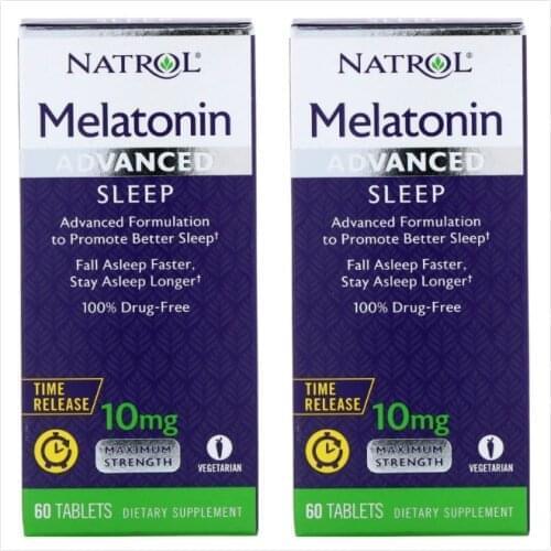 2 bottles Natrol Advanced Sleep Melatonin 10 mg 60 Tablets Calcium Vitamin Fall Asleep Faster Stay Asleep Longer FREE SHIPPING