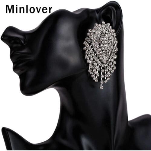 Minlover Rhinestone Big Tassel Drop Earrings Wedding Jewelry for Brides Ethnic Colorful Luxury Large Dangle Earrings MEH1247