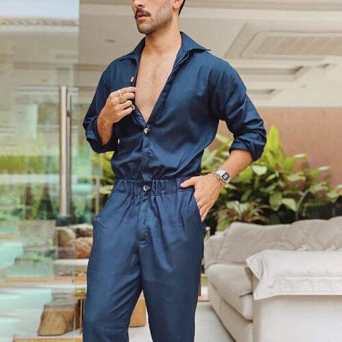 Fashion Men Jumpsuits Long Sleeve Loose Cargo Overalls 2020 Casual Solid Joggers Streetwear Pants Men Rompers Plus Size