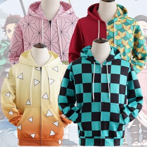 Unisex Demon Slayer Jackets Coats 3D Hoodies Hooded Men Women No Yaiba Cosplay Costume Anime Sweatshirts Clothes C35A47