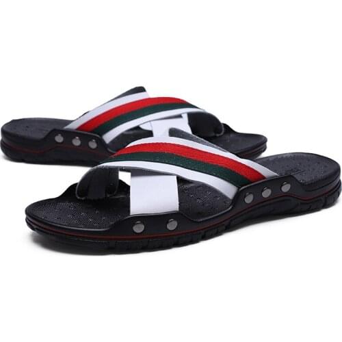 2021 summer slippers mens hollow breathable leather flip flops neutral leisure massage flat sandals mens shoes size 48 Zapatos