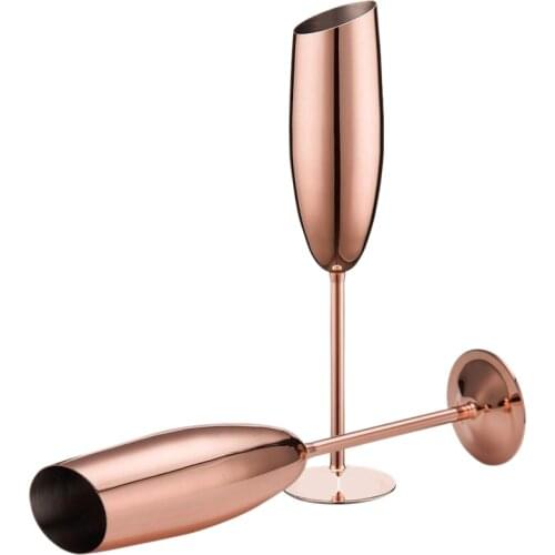 Set of 2 Stainless Steel Champagne Wine Flutes Glasses Rose Gold Unbreakable Shatterproof
