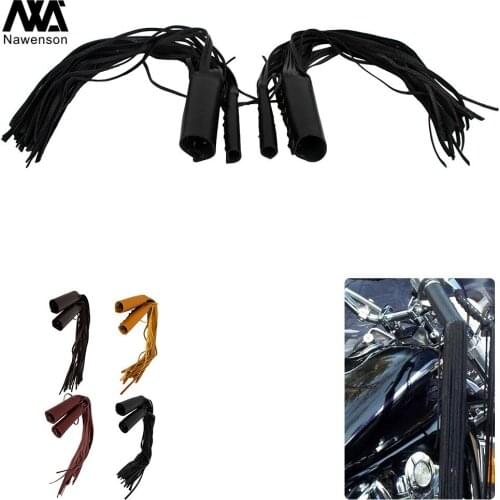 Motorcycle Fringed Hand Grip Lever Cover Set PU Leather Handles Protectors for 22mm 25mm Handlebar for Harley for Cruisers