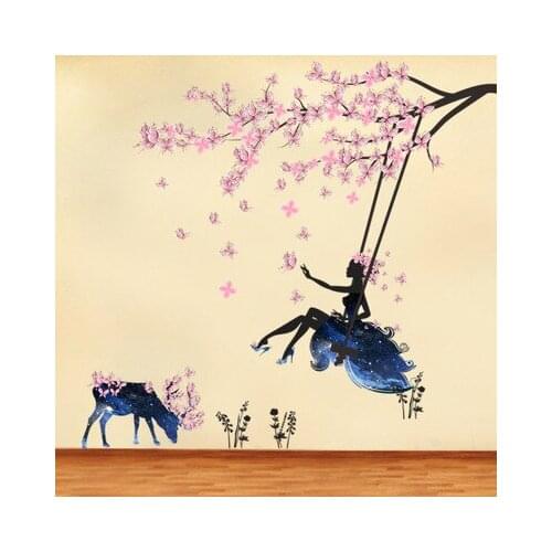 120*100CM Wall Sticker Fairy Plum Blossom Creative Landscape Painting Wallpaper Poster TV Background Wall Decor Bedroom Decor