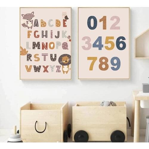 Woodland Animal Fox Lion Canvas Print ABC Alphabet Painting Nursery Wall Art Poster Number Nordic Wall Pictures Kids Room Decor