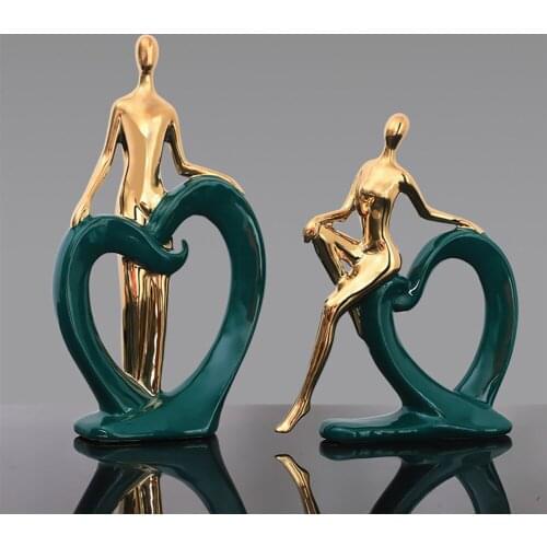Nordic Modern Ceramic Heart-shaped Lovers Figurine Home Decoration Ornament Restaurant Wedding Room Model TV Cabinet Furnishings