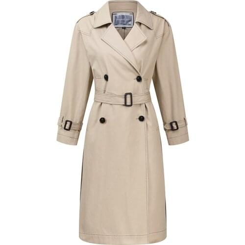 Autumn Winter Windbreaker European Womens Fashion Avant-Garde Design Collision Line Casual British Ol Closing Belt Windbreaker