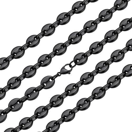 13MM Black Stainless Steel Coffee Bean Necklace Bracelet Jewelry Set Men Women Pig Snout Chain Fashion Filled Chokers Boho Gift