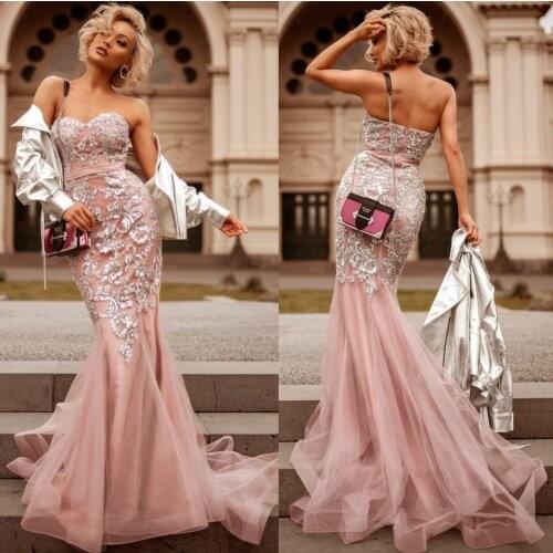Charming Empire Mermaid Prom Dress Sexy Backless Strapless Prom Gown Sequined Appliques Long Dresses With Belt Vestidos De Gala