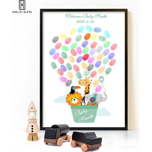 Lovely Animal Pattern Personalized Custom Name Date Canvas Fingerprints Signature DIY Guestbook For Kids First Communion Decor