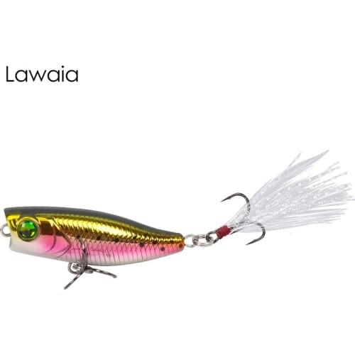 Lawaia Fishing Lures 40mm/3g Mini Series Water Surface With Feather Wavelet Climbing Road Hard Bait Floating Water Fishing Gears