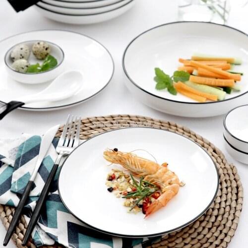 Nordic simple and creative black line ceramic tableware set dish soup plate soup bowl rice bowl