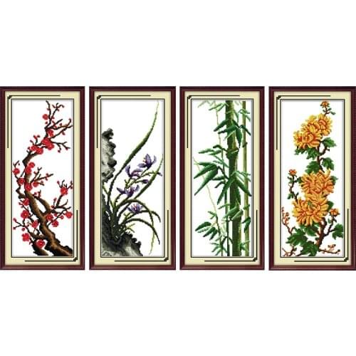 Joy Sunday Chinese Flowers Cross Stitch Counted 11CT 14CT White Fabric Print Cloth Embroidery Needle Thread DIY Manual Craft Kit