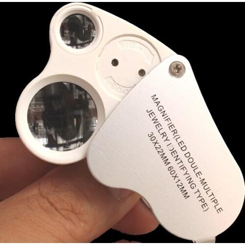 Metal folding 30-60 times jewelry appraisal magnifying glass with double lamps and double lenses for porcelain and jade