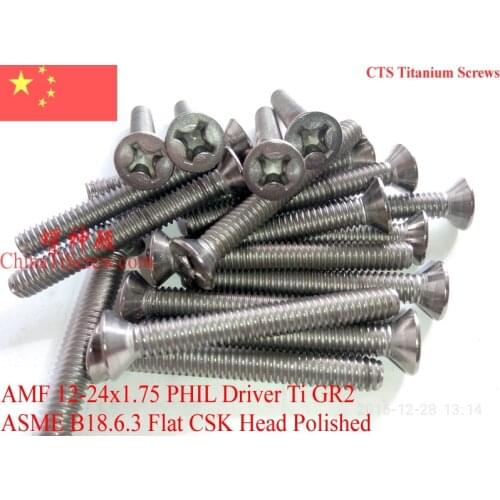 Titanium screws 12-24x1.75 Flat CSK Head 3# Phillips Driver Ti GR2 Polished 50 pcs