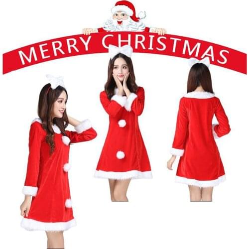 2020 New Fashion Sexy Female Christmas Santa Claus with Hairpin Costume Gold Velvet Clothes Costume Performance Costumes