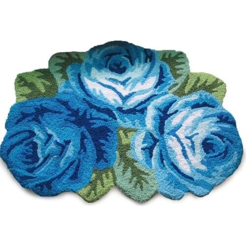 WINLIFE Romantic 3 Roses Rugs Antiskid Door Mat Flower Shaped Area Rugs Bedroom Floor Mat Pink Rose Living Room Rugs
