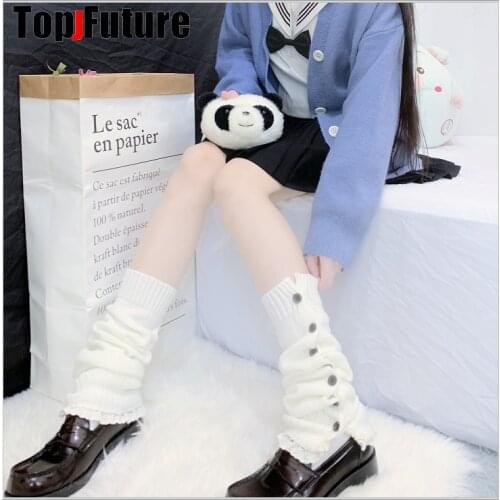 Japanese JK uniform night style Korean Lolita girls' ins Button lace LONG socks girls pile up socks Foot warming cover