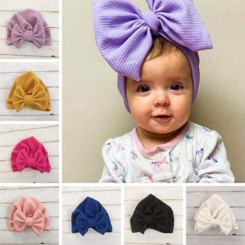 Yundfly Big Bowknot Baby Turban Hats Knotted Infant Headwear Newborn Nylon Babes Caps Kids Hair Accessories Photo Props