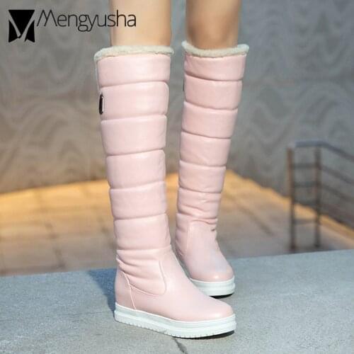Flat platform over the knee snow boots woman thickened short plush height increasing long botas woman cozy leather boots woman