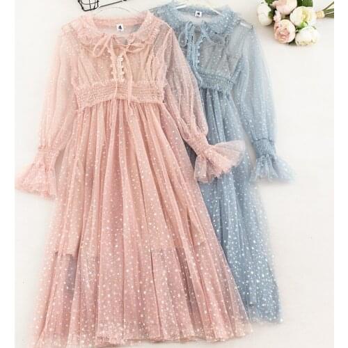 Women Flare Sleeve Pleated Bling Star Sequined Mesh Gauze Ruffles Dress New Elastic Bandage Strap Slim Pullover Party Midi Dress