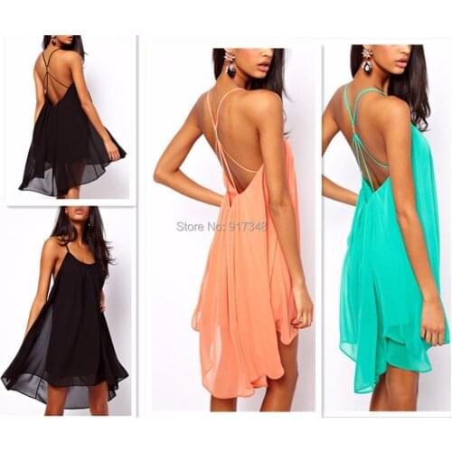 Women Beach Dress Sexy Sling Backless Dresses Short Mini Above Knee Swimwear
