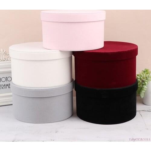 1PC Round Velvet Flower Boxes Gift Packaging Box Chinese Valentines Day Tanabata Gift Box Decoration Wedding Candy Box