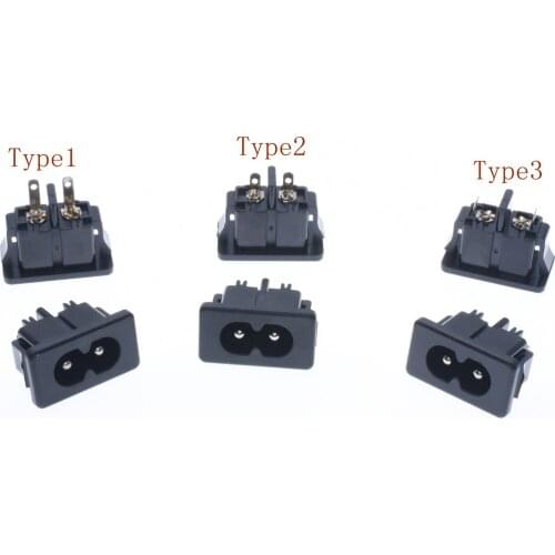 10Pcs AC250V 2.5A IEC320 C8 Male 2 Pins Black Power Inlet Socket Panel Embedded
