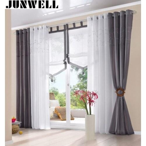 100% Polyester Embroidery panel 4cm Diameter Grommet Top Eyelet Curtain Home Wave Living Room Balcony cotton feel Voile Panel