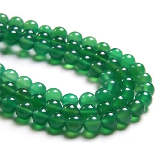 4 6 8 10 12 MM Round Natural Green Smooth Agates Gem Stone Beads Loose Spacer Beads DIY For Handmade Bracelet Jewelry Making