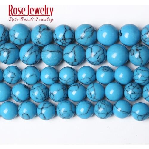 Free Shipping Natural Stone Blue Turquoises Round Loose Smooth Beads 15" Strand 4 6 8 10 12 MM Pick Size For Jewelry Making