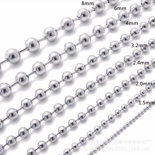 Granny Chic Men Women Silver Color Stainless Steel Ball Bead Chain Necklace Whole Jewelry 1.5/2.0/2.4/3.2/4/5/6/8mm 16-40inch