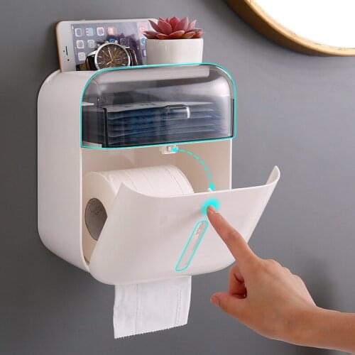 Waterproof Toilet Paper Holder Plastic Wall Mounted For Toilet Paper Towel Bathroom Shelf Storage Box Tray Toilet Roll Holder
