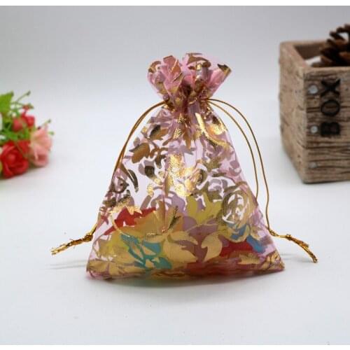 Cheap Packaging Bags 7x9cm 100pcs/lot Pink Gold Rose Printed Jewelry Storage Drawstring Bags Pouches for Necklace Rings Bracelet