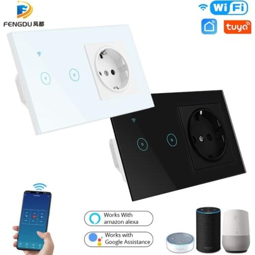 Tuya Smart Life EU Electrical Socket LED Light WiFi Switch 220V Touch Smart Timer Switch 1 2 3 Gang Google Assistant Alexa