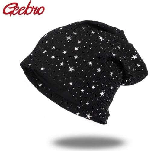 Geebro Fashion Womens Star Beanies Hat Spring Cotton Slouchy Beanie for Women Ladies Comfortable Skullies Hats Bonnets Cap