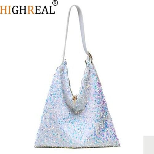 HIGHREAL Fashion Sequins Bags For Women Shoulder Purse Luxury Handbags Women Bags Designer Female High Capacity Bags