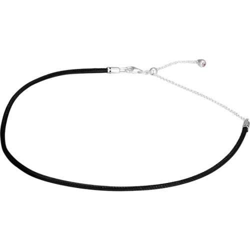 Golden Tan Black Leather Choker Necklace 925 Sterling Silver Pendant Necklaces for Women Statement Jewelry Gift Collier 38cm