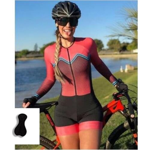 Womens New Professional Long Sleeve Breathable Triathlon Cycling Bodysuit Roupa Ciclismo One Piece, Womens Jumpsuit Sweatshirt