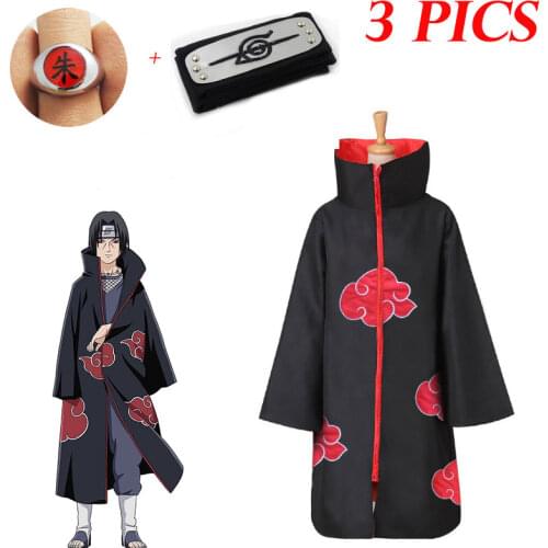 Akatsuki Uchiha Tobi Obito Akatsuki Cosplay Costume Cloak Mask Halloween Man Woman Cosplay Costume Headband Accessories 3 PICS