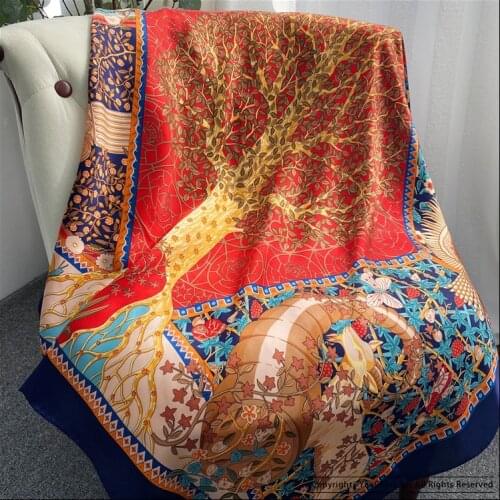 Pure Silk Square Scarf 110 Foulard Satin designer Edges Scarfs Mulberry-Silk Shawl Foulard Femme Soie De Marque De Luxe