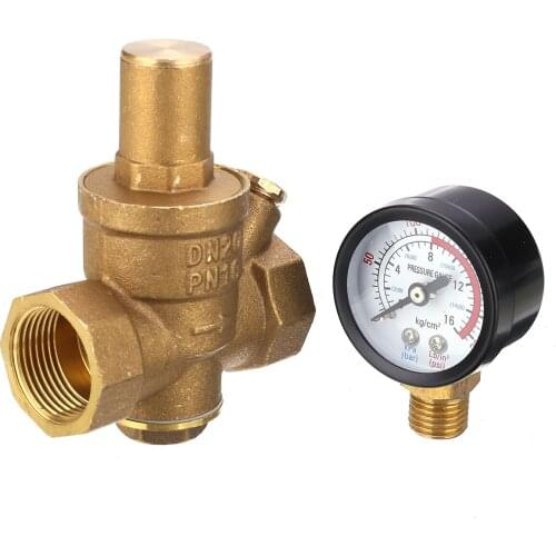 Brass Water Pressure Regulator DN20 3/4" Adjustable With Press Gauge Meter PN 1.6 Pressure Reducer for Hydraulic/Water Purifier