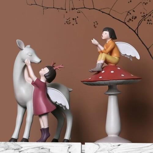 Miniature Figurine sitting mushroom girl riding resin ornament home decoration soft decoration resin handicraft