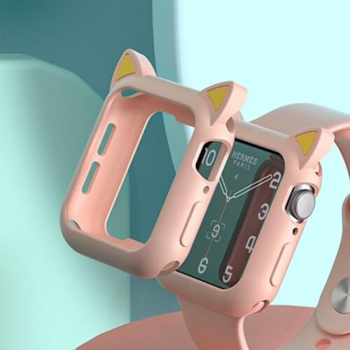 For Apple Watch Case 44mm 40mm 42mm 38mm Iwatch Case Accessorie Bumper Apple Watch Serie 3 4 5 6 Se Cartoon Cat Ears Bumper